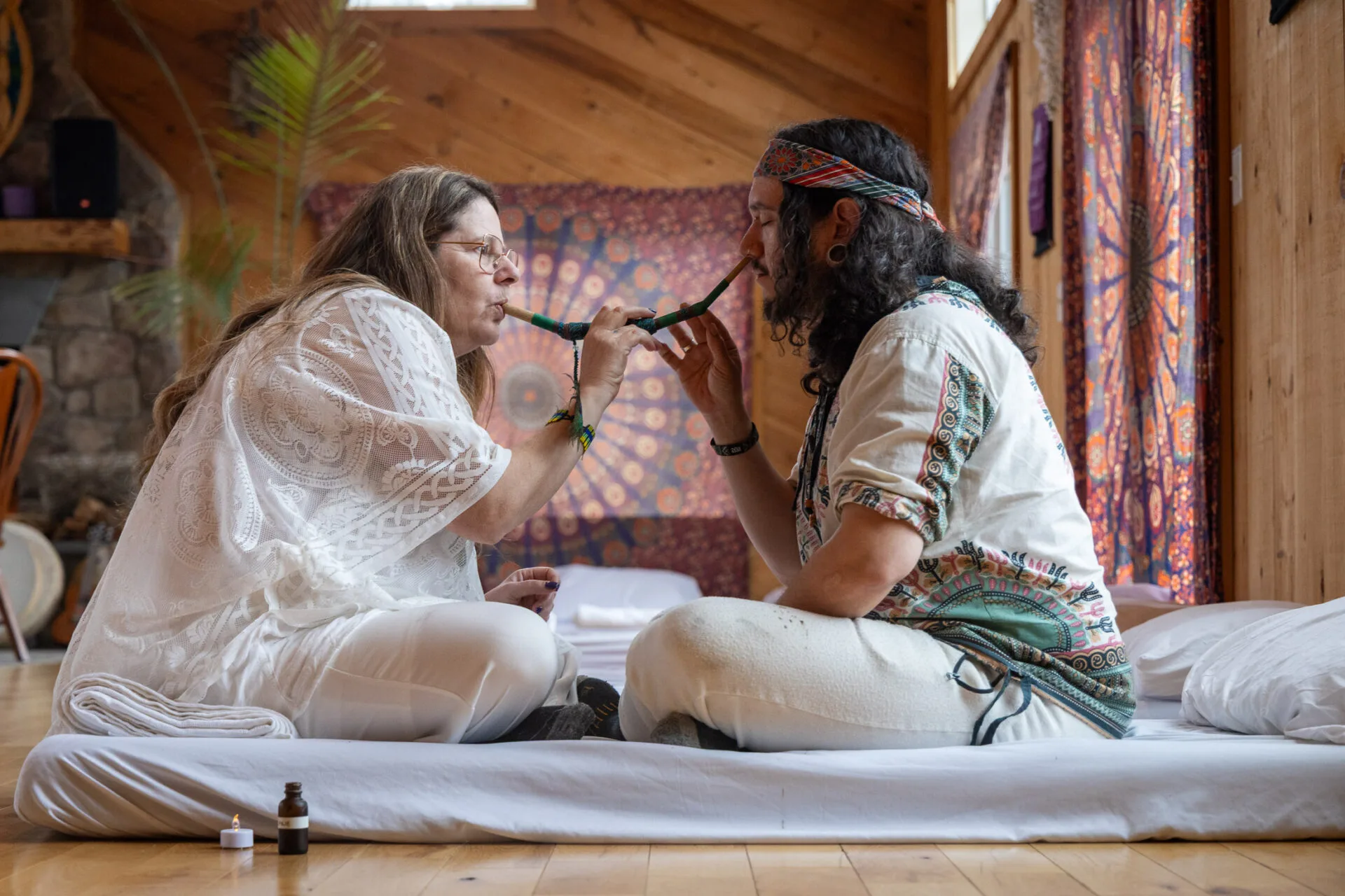 Spiritual Retreat with two people enjoying healing at Pachamama Sanctuary